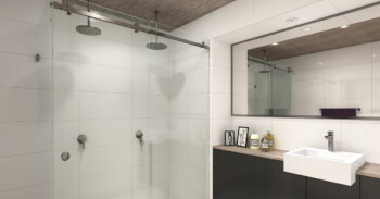 Modern frameless glass shower screen in bathroom