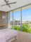 View from child's bedroom to street through floor to ceiling windows