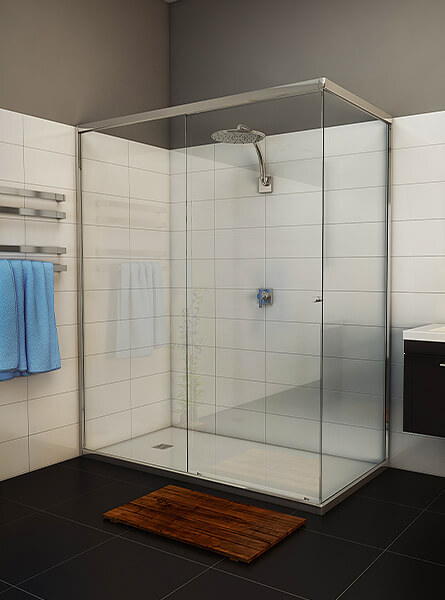Clean glass shower screen around shower in modern bathroom